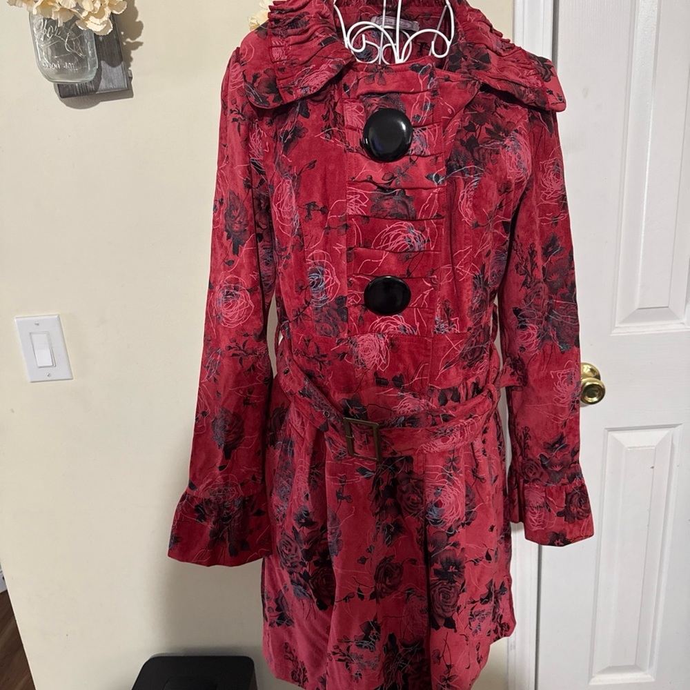 Women's Pee Coat‎ Velvet Inspired floral Large Buttons Sz 6Lagenlady whimsygoth